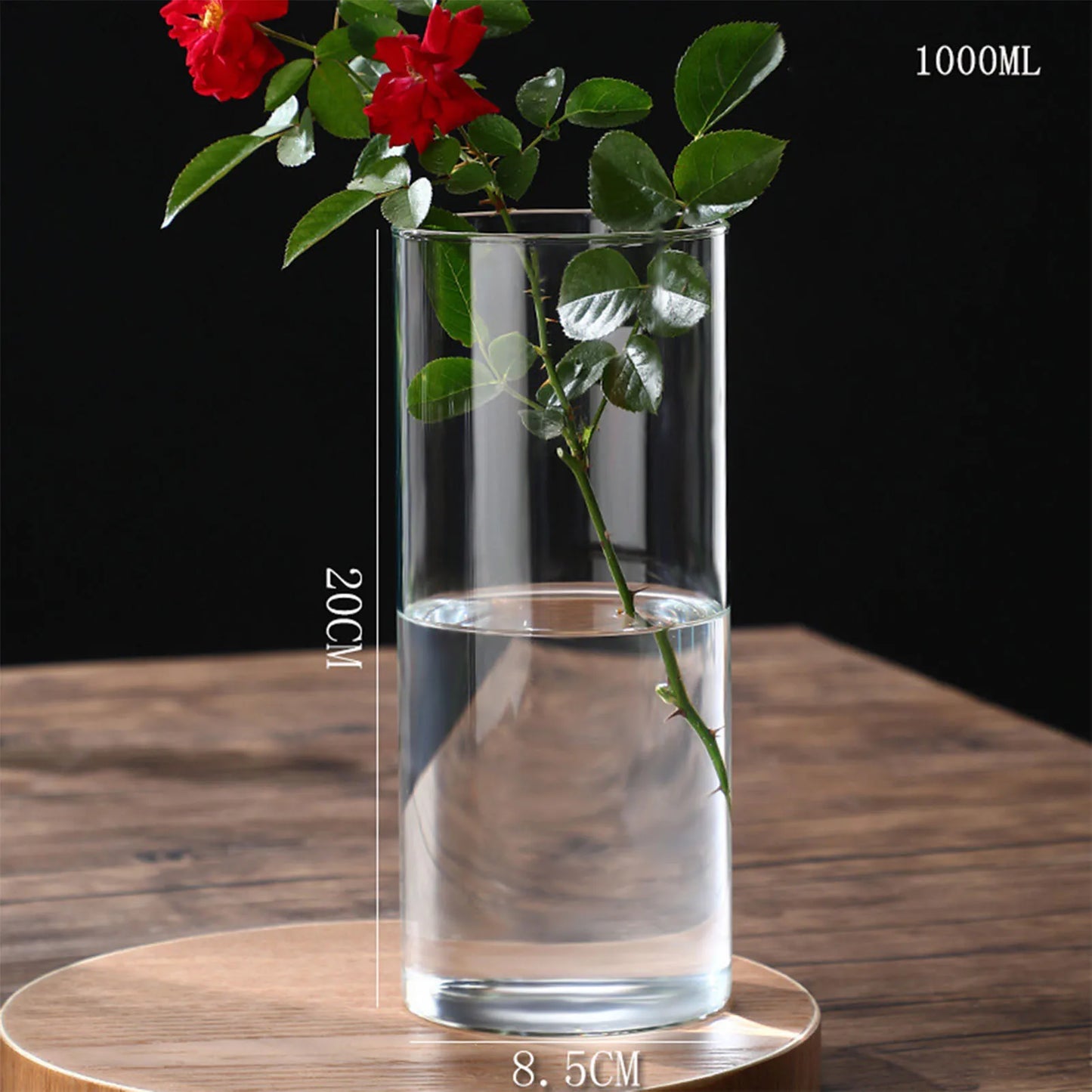 Maceta de vidrio para escritorio con plantas hidropónicas, florero de vidrio transparente, florero cilíndrico para dormitorio, decoración del hogar