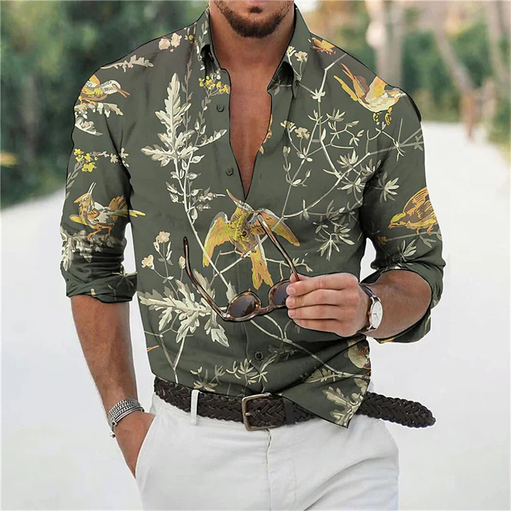 2023 Men's Hot Selling Shirt Long Sleeve Button Lapel Print Pattern Men's Top Soft and Comfortable Spring/Summer New Style