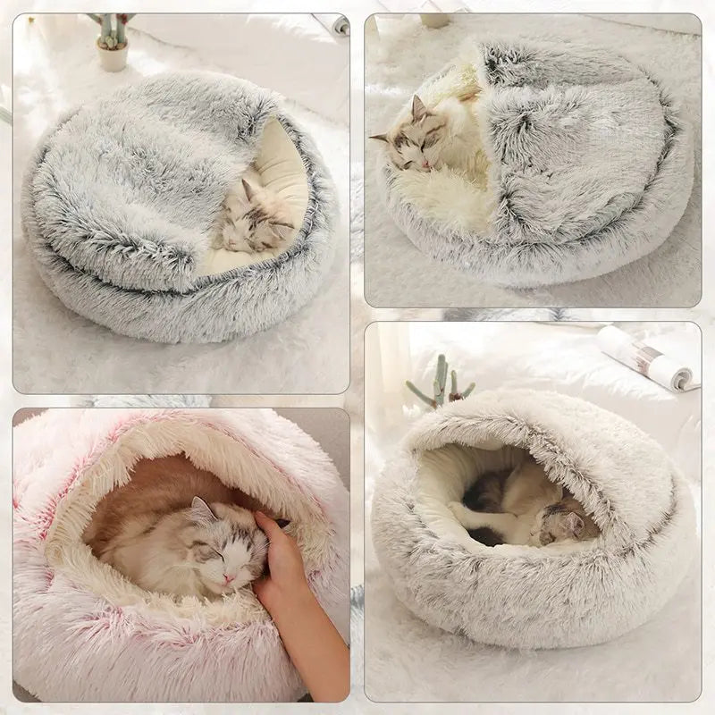 Cama de felpa suave para mascotas con funda, redonda, colchón para mascotas, cálida, nido para dormir para perros pequeños y gatitos.
