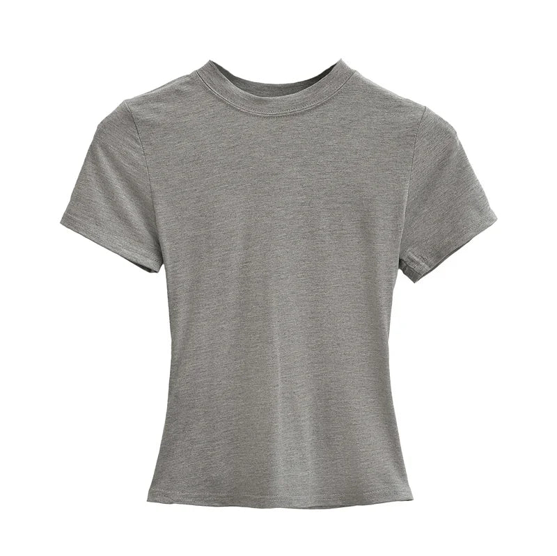 Camiseta informal de alta calidad para mujer, blusa sexy ajustada de manga corta, tendencia de moda, ropa lisa, tops Y2K, 2024