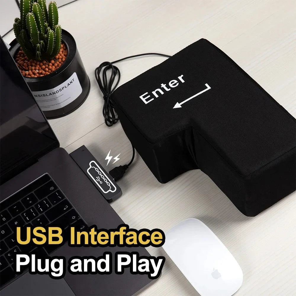Gran botón USB Enter para ratón, antiestrés, descompresión, para cualquier ventilación, almohada de escritorio para programadores y trabajadores.