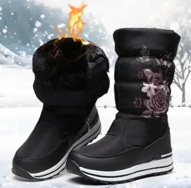 Botas de nieve para mujer, botas de invierno con plataforma, botas gruesas de felpa, impermeables y antideslizantes, zapatos de invierno de moda para mujer, botas cálidas de piel para mujer