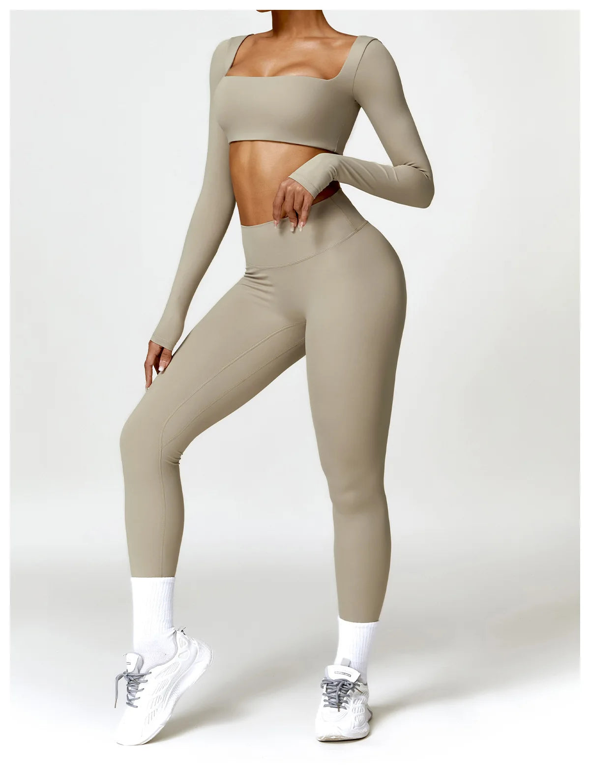 Conjunto deportivo de 2 piezas para mujer, de secado rápido, para gimnasio, chándal para correr, entrenamiento, camiseta deportiva de manga larga, ropa de yoga