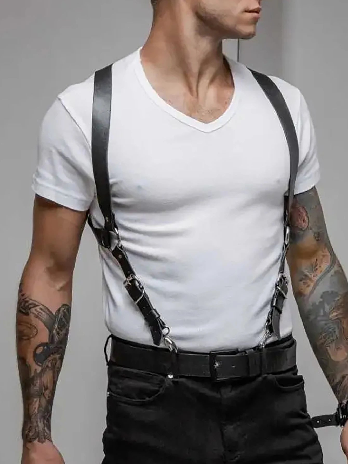 Arnés de pecho de cuero sintético para hombre, tirantes ajustables, arnés corporal bondage, accesorios de ropa gótica, moda
