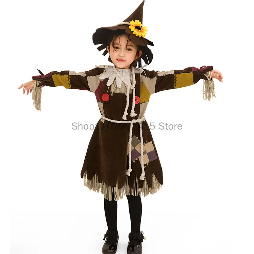 Halloween The Wizard of Oz Scarecrow Parent-Child Costume Carnival Party Performance Circus Clown Dress Womens Cosplay Costume