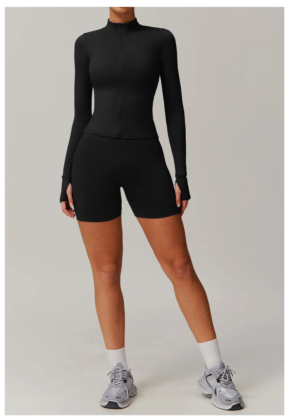 Conjunto deportivo de 2 piezas para mujer, chándal para correr, entrenamiento, con cremallera, pantalones cortos de manga larga, ropa de yoga, ropa deportiva