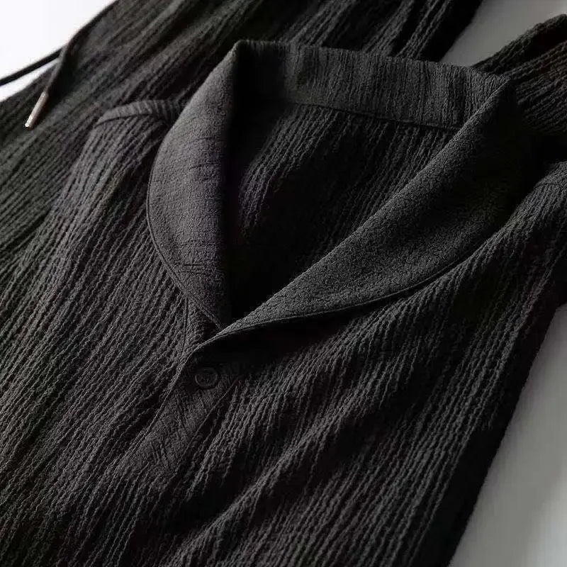 Conjunto de polo informal para hombre, moda de verano, manga corta plisada, cuello vuelto, traje de dos piezas, ropa ligera para hombre