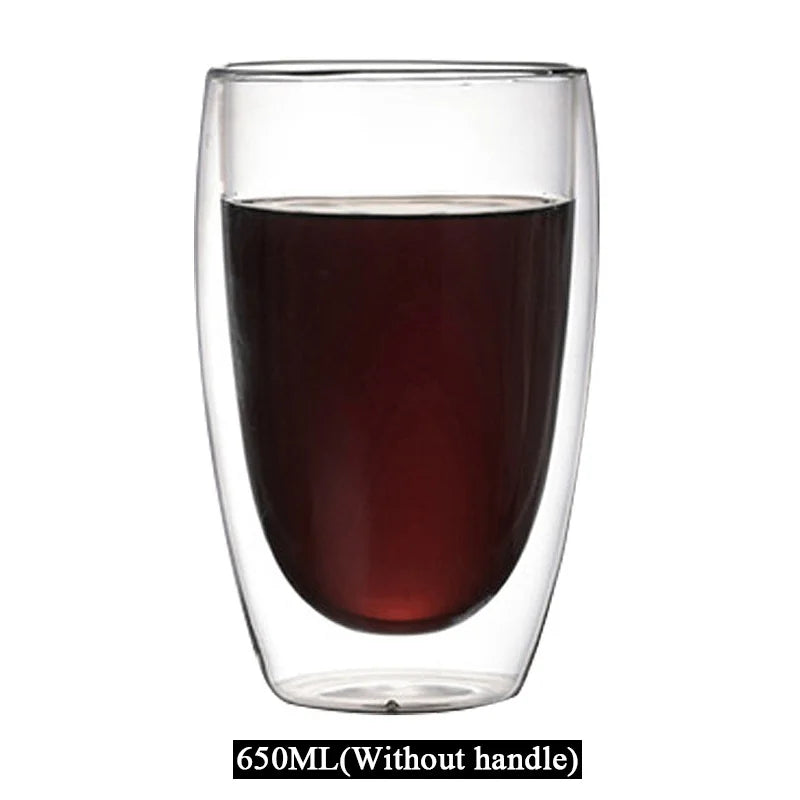 1-6 tazas de té de vidrio de doble pared transparente, hechas a mano, resistentes al calor, para bebidas saludables, café, leche, vasos de chupito aislados, regalo, 80-650 ml
