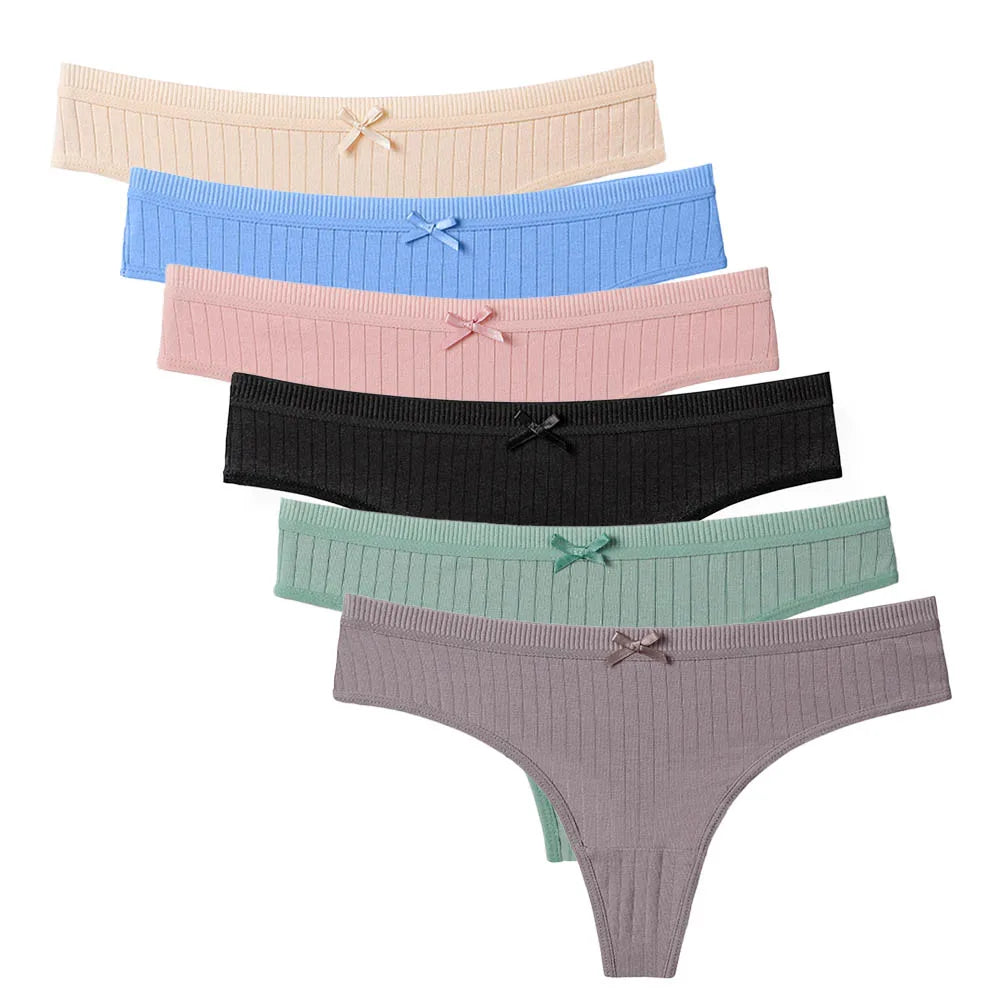 Conjunto de 5 bragas de algodón para mujer, tanga, ropa interior sexy, lencería femenina, bragas íntimas de color liso.