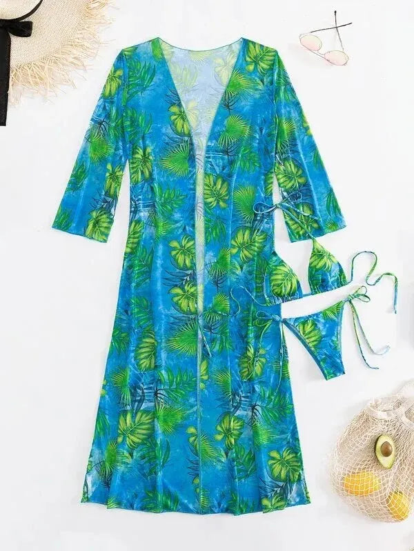 Bikini de tres piezas con tiras triangulares 2025 para mujer, traje de baño tipo kimono, ropa de baño sexy para mujer, traje de baño para playa