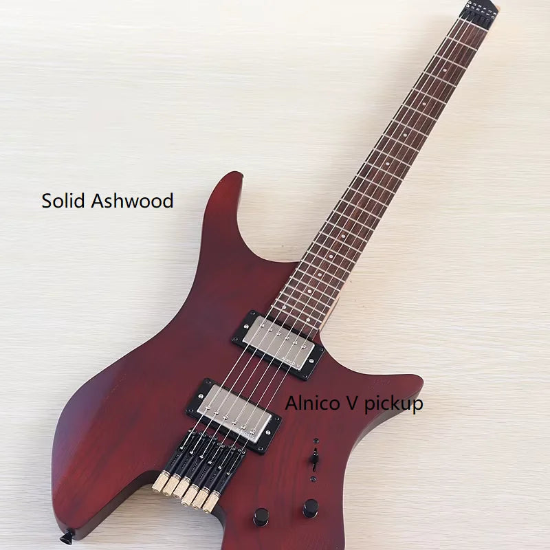 Mini guitarra eléctrica de 6 cuerdas sin pala, 30 pulgadas, cuerpo de madera maciza de paulownia, mástil de arce.