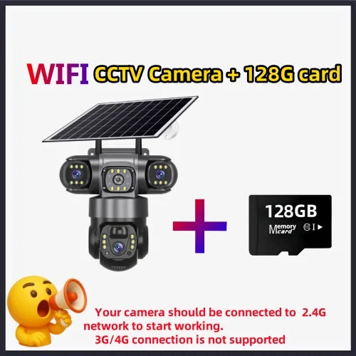 Cámara solar WiFi V380 Pro de 15 MP con 3 lentes, 3 pantallas, zoom 10x, detección de movimiento, resistente al agua, visión nocturna y protección CCTV.