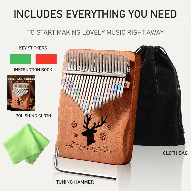 Piano de pulgar Kalimba de 21 teclas con diseño de ciervo: ideal para principiantes, regalo de cumpleaños perfecto, accesorios de piano, regalo de piano.
