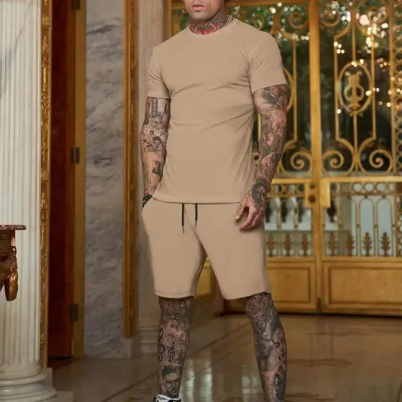 Conjunto de camiseta y pantalones cortos de manga corta, ropa deportiva transpirable para hombre, novedad de verano 2025, ropa popular de secado rápido