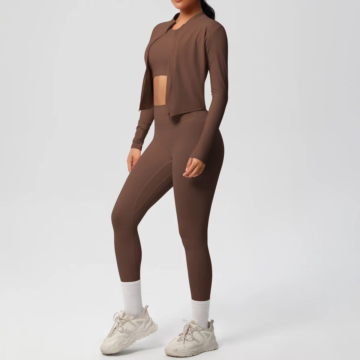 Conjunto de leggings de yoga, top deportivo con cremallera y manga larga, transpirable, para correr al aire libre, pantalones de yoga ajustados e informales, ropa de fitness