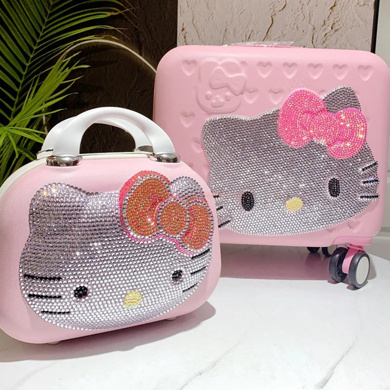 Maleta original de Hello Kitty con dibujos animados, estuche de viaje para cosméticos, gran capacidad, multifuncional, sencilla, con cerradura, bonitos regalos hechos a mano.