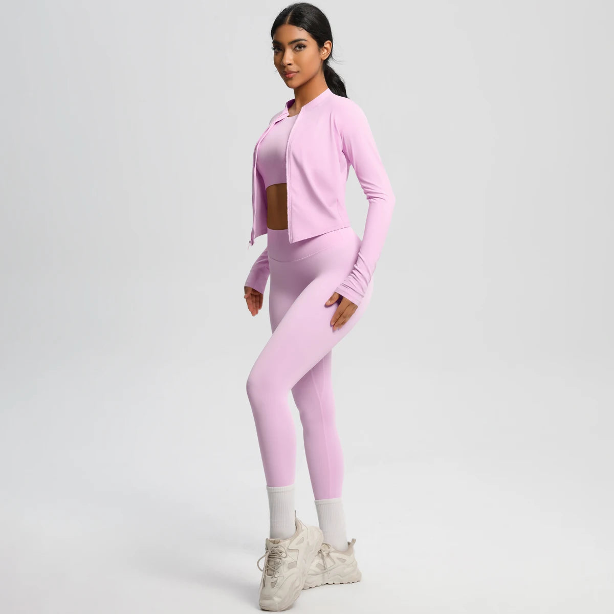 Conjunto de leggings de yoga, top deportivo con cremallera y manga larga, transpirable, para correr al aire libre, pantalones de yoga ajustados e informales, ropa de fitness