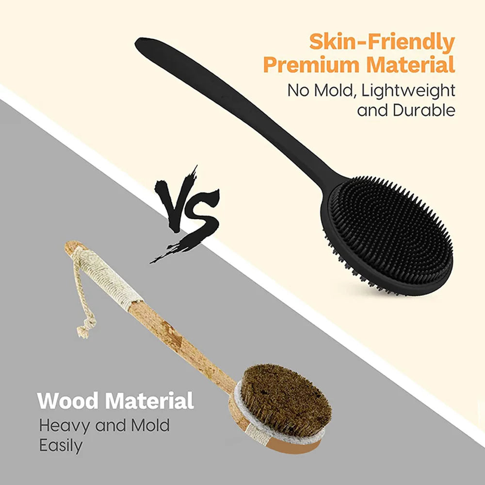 Cepillo de baño suave para la espalda, esponja de ducha, cepillo para fregar con mango, exfoliante, masajeador de piel, cepillo exfoliante para baño