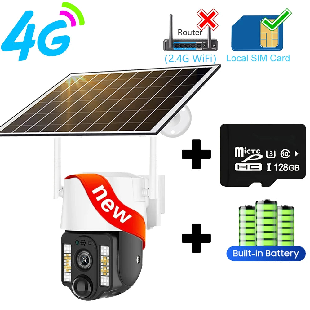 Protección de seguridad Camara Vigilancia Wifi Cámaras solares de Segurid 4g Exterior 5MP Vigilancia inteligente del hogar IP CCTV