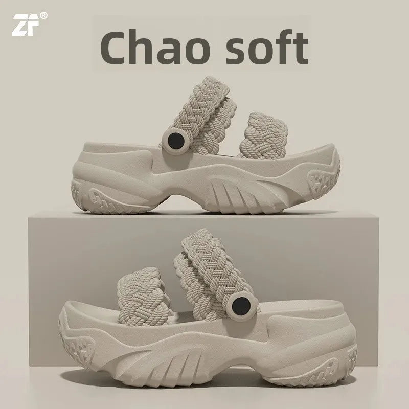 Sandalias casuales de playa para mujer, verano 2025, nuevo estilo, EVA, suela gruesa, con realce, para uso en exteriores, zapatillas antideslizantes, zapatos sin cordones