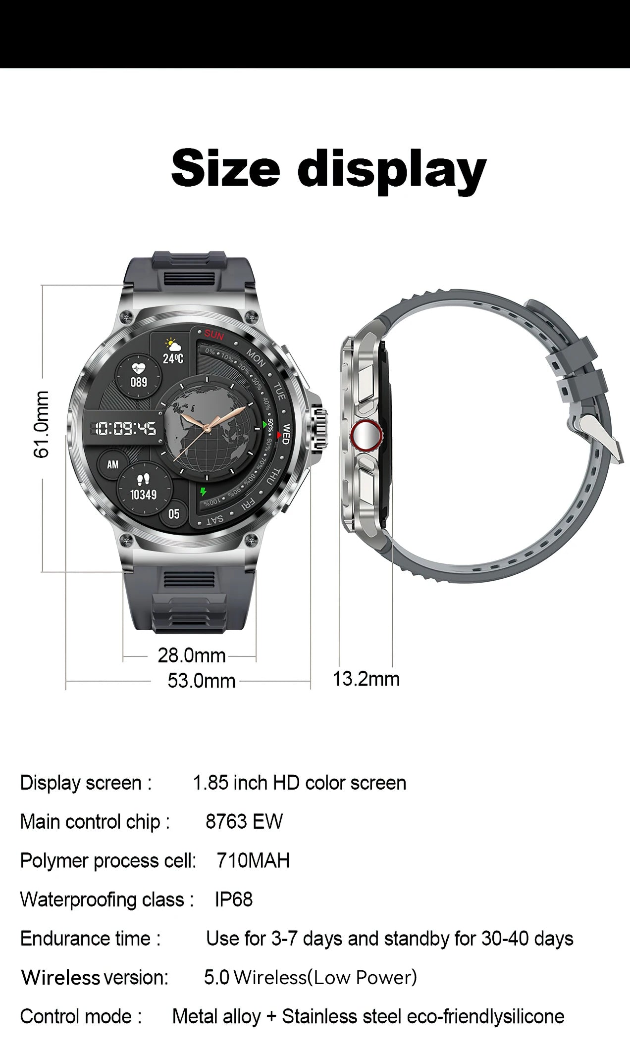 Reloj inteligente Ultra HD de 1,85 pulgadas para hombre, con GPS, pulsera deportiva para exteriores, batería grande de 710 mAh, reloj de seguimiento de actividad física para Android e iOS.
