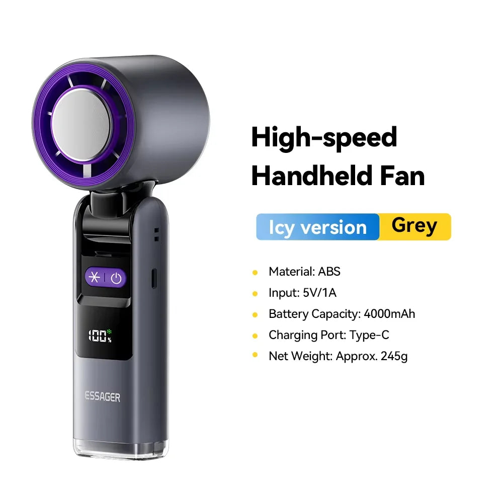 Mini ventilador portátil plegable Essager USB de mano, pantalla digital de 100 velocidades con linterna, refrigeración y refrigeración