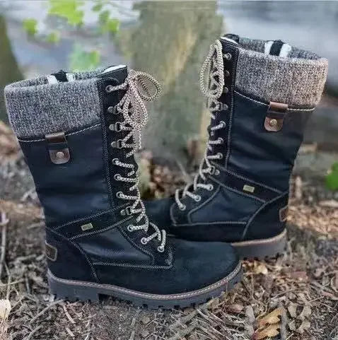 Botas de invierno a media pantorrilla para mujer, zapatos de invierno, botas de nieve a la moda para mujer, botas altas de gamuza cálidas 2025