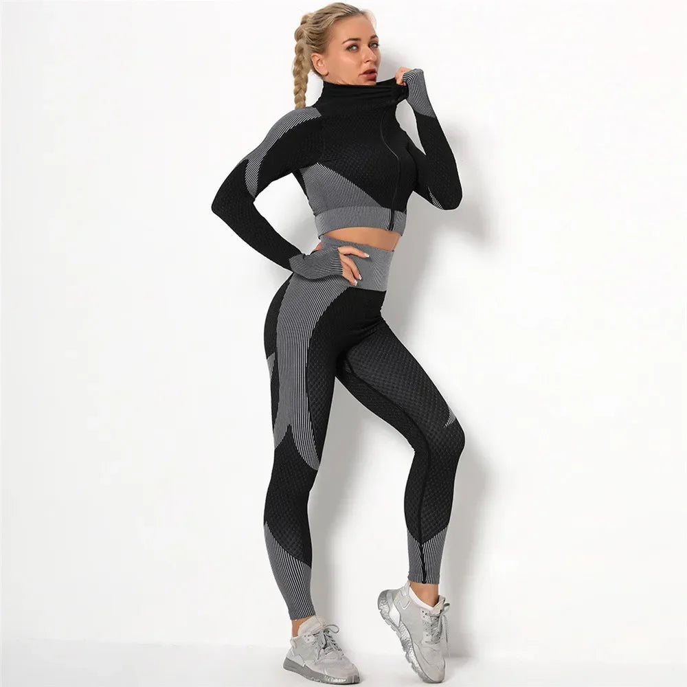 Conjunto de 3 piezas de yoga sin costuras, chaleco deportivo de fitness, pantalones de cintura alta que levantan la cadera, ropa de entrenamiento, conjunto de leggings de gimnasio para mujer