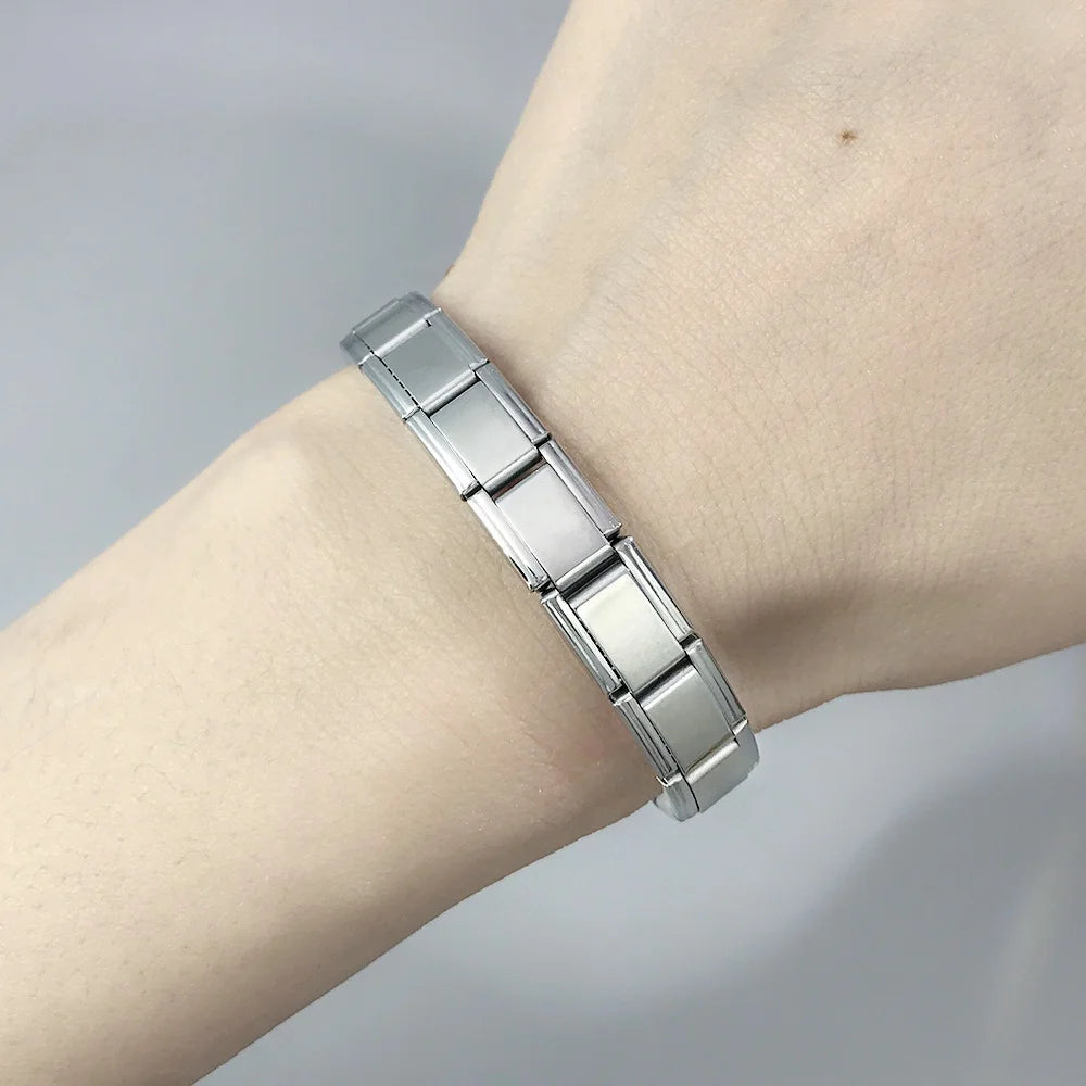 Pulsera GEMOSA de acero inoxidable con dijes italianos de 9 mm de ancho, cadena de eslabones elásticos, joyería DIY de alta calidad.