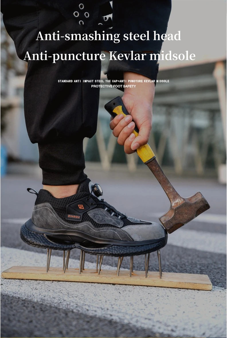Zapatos de seguridad de trabajo con botón giratorio para hombres y mujeres, zapatos con puntera de acero, botas de seguridad indestructibles, zapatillas de trabajo protectoras ligeras.