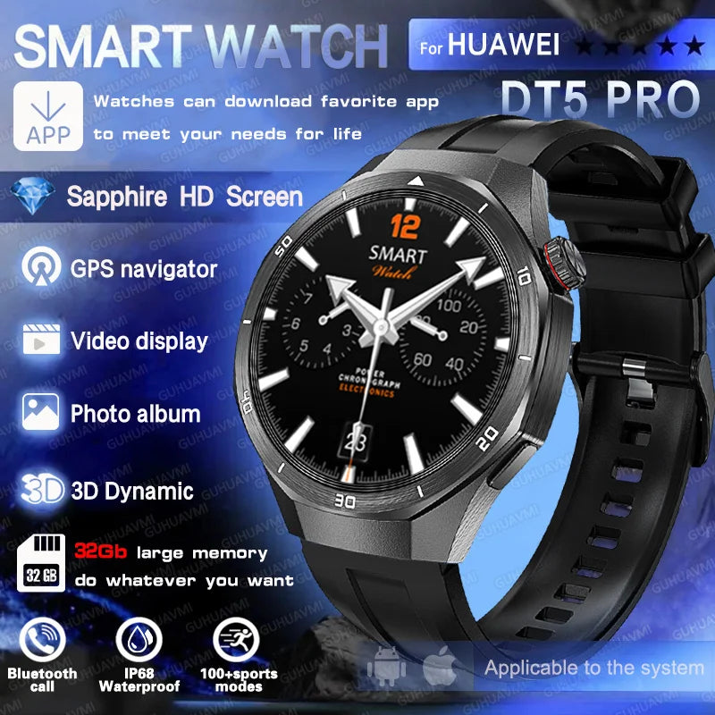 Reloj inteligente HUAWEI DT5 Pro con memoria de 32 GB, música local, llamadas Bluetooth, rastreador GPS, brújula, menú 3D, Bluetooth, para hombres y mujeres (2025)
