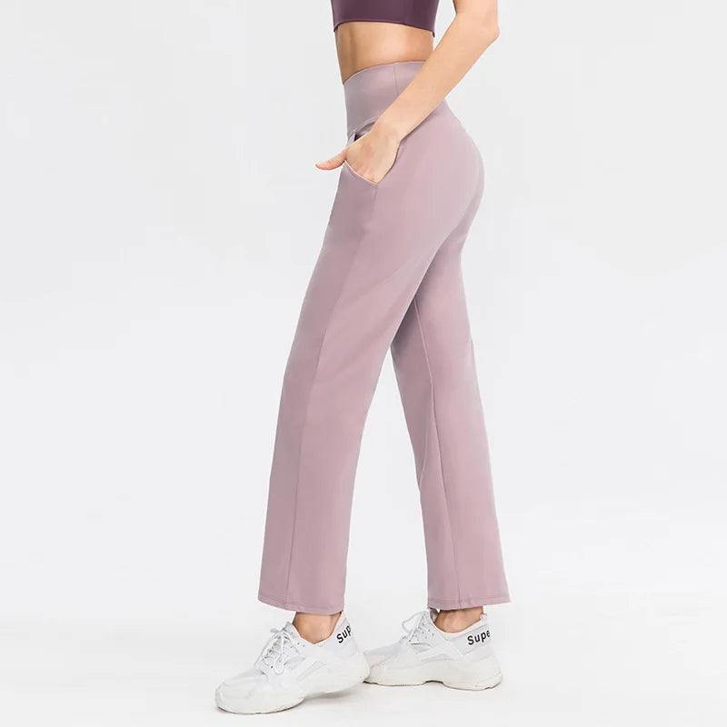 Pantalones deportivos para mujer, estilo casual, para yoga, holgados, de talle alto, elásticos, para entrenamiento físico, rectos, para correr, Yu02334