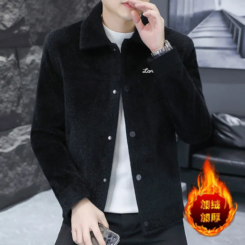 Chaqueta informal gruesa y moderna de invierno 2024 para hombre, con forro polar, estilo coreano, juvenil, elegante y versátil.
