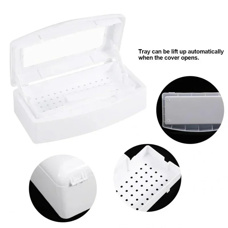 Bandeja esterilizadora de uñas, caja de desinfección, esterilización, limpieza de uñas, salón de manicura, implementos, desinfección, herramientas, equipo, limpiador de herramientas