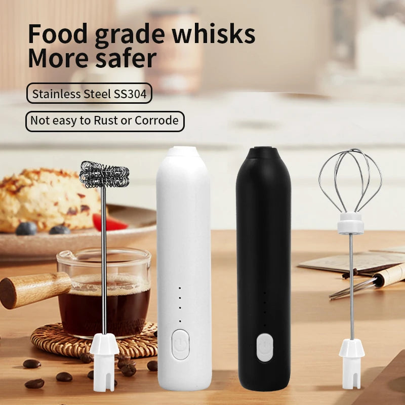 Espumador de leche eléctrico + batidor de huevos inalámbrico con carga tipo C, 3 velocidades, miniespumador de mano, batidor de café, herramientas de cocina
