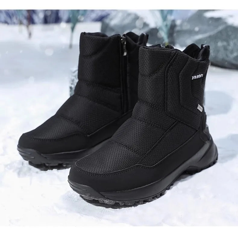 Botas de invierno para hombre 2025, botas de nieve para exteriores, cálidas, de felpa, gruesas, impermeables, antideslizantes, hasta media pantorrilla, zapatos de invierno para hombre