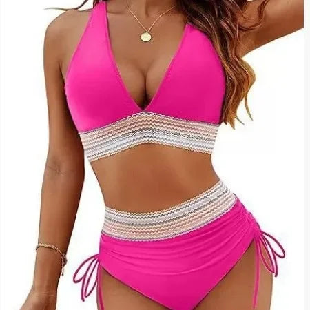 Traje de baño de bikini sexy de color sólido, ajustado, multicolor, separado, color puro, con borde cruzado, recién llegado, conjunto de tankini para mujer