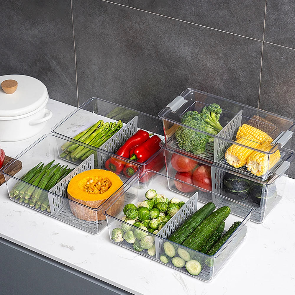 Organizador de refrigerador apilable, contenedores organizadores para refrigerador con tapas, contenedores transparentes para almacenar frutas, cajas para congelador, despensa y cocina.