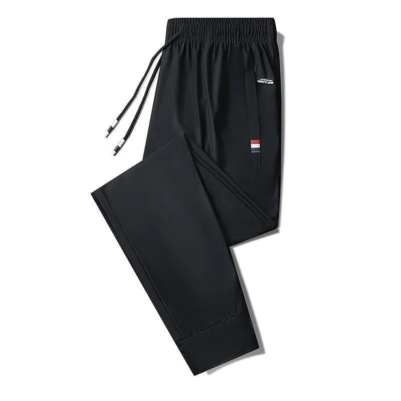 Pantalones deportivos de seda de hielo para hombre, de verano, finos, elásticos, sueltos, informales, transpirables, para correr al aire libre, pantalones largos, talla grande
