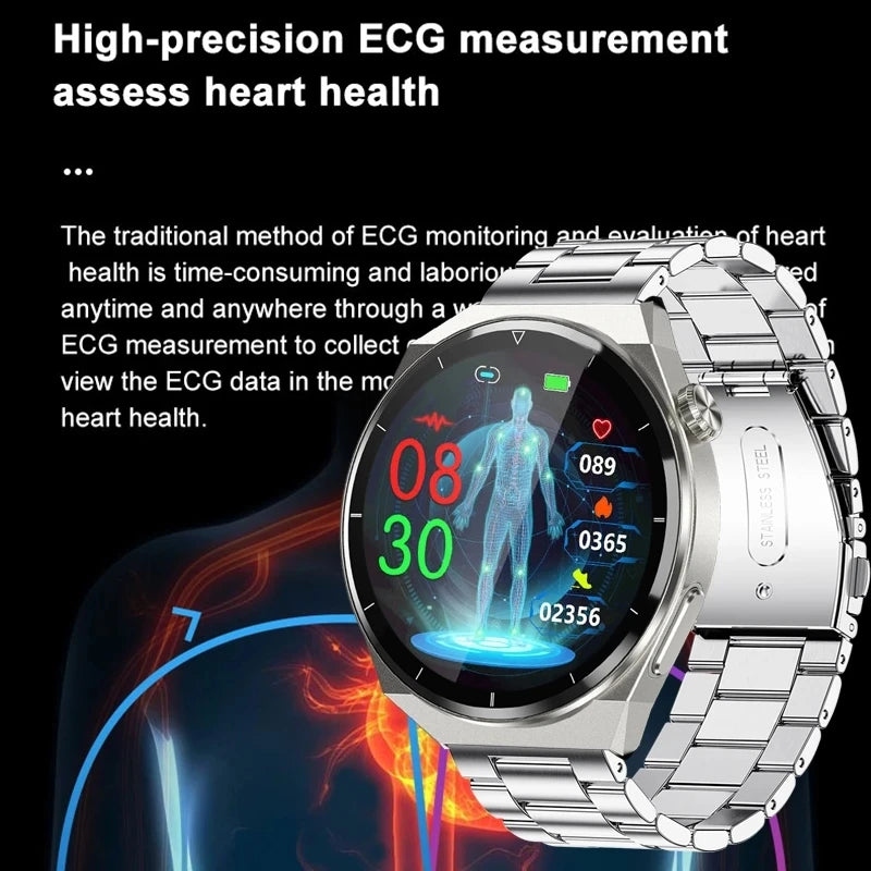 Reloj inteligente con tratamiento láser para hombres, dispositivo con ECG, PPG, frecuencia cardíaca, azúcar en sangre, monitor de salud, para Android e iOS, 2024
