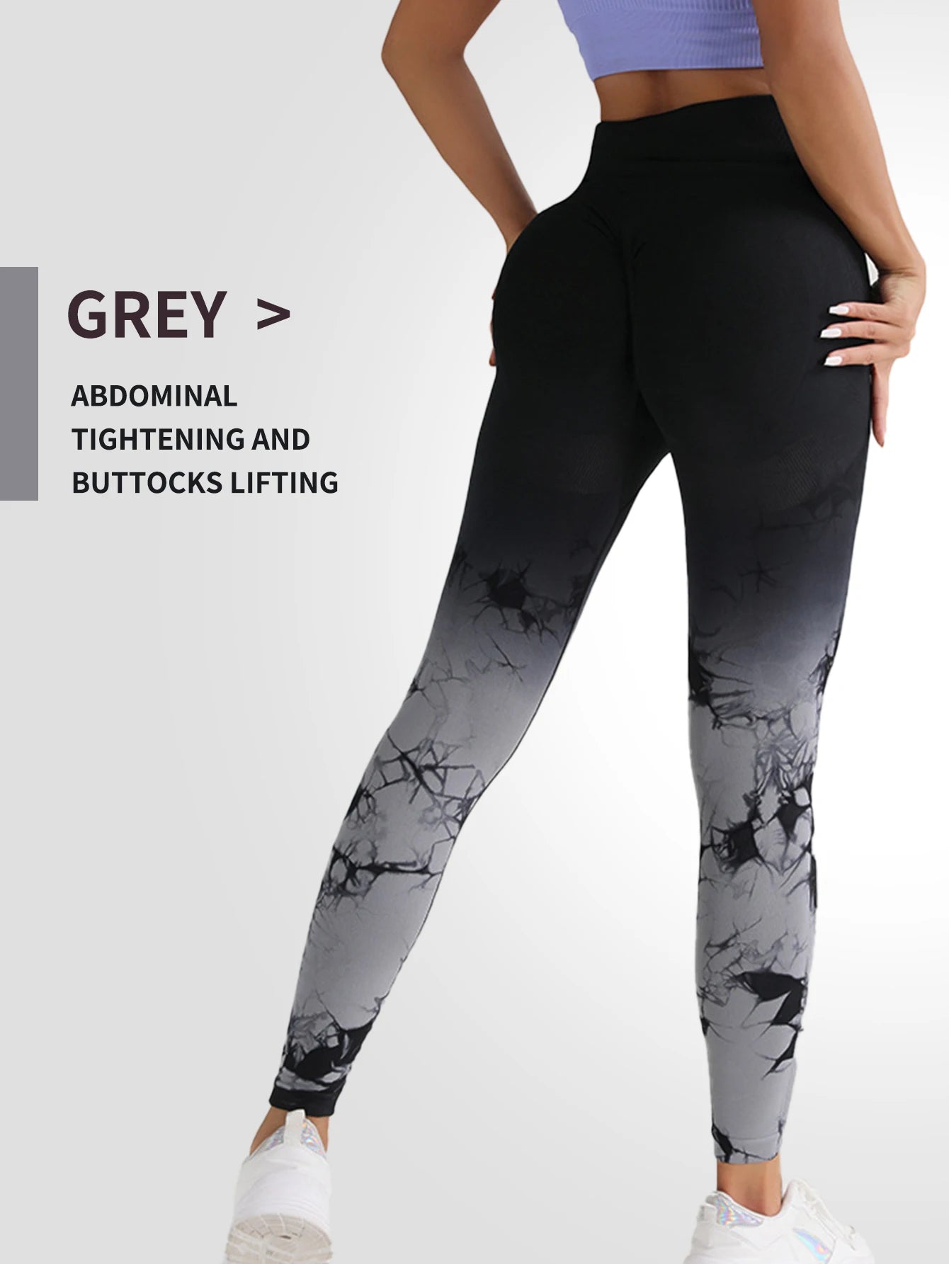 Pantalones de yoga con efecto tie-dye degradado, sin costuras, para mujer, para correr y hacer deporte, cintura alta y levantamiento de cadera, ropa de fitness elástica ajustada.