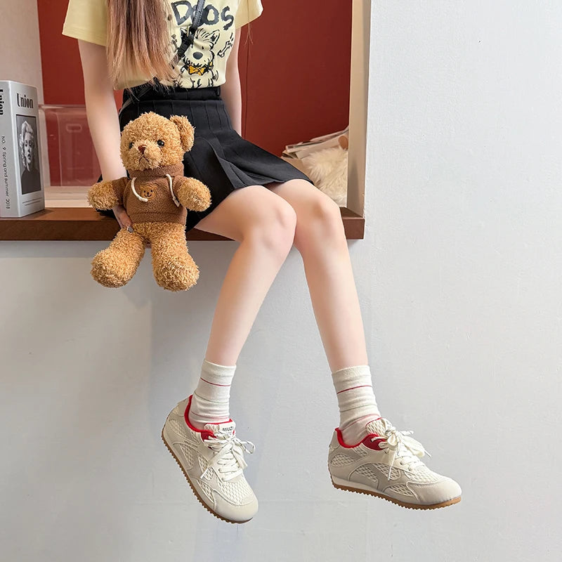 Zapatos vulcanizados para mujer, moda 2025, con cordones, colores a juego, nuevos, de malla redonda, ligeros, cómodos y casuales para caminar.