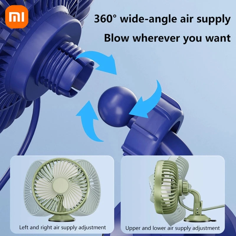 Ventilador de coche Xiaomi con doble cabezal ajustable de 360°, ventilador eléctrico para automóvil, USB/12 V/24 V, 2 velocidades, silencioso, para escritorio de casa