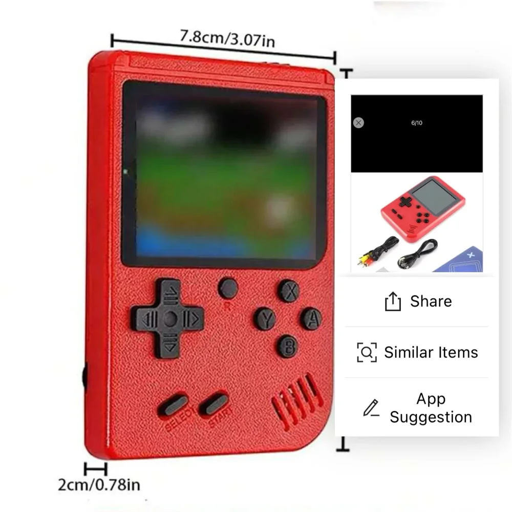 Una pequeña consola de juegos portátil para niños con juegos clásicos retro rojos con cientos de juegos que se pueden cargar y se pueden conectar al televisor.