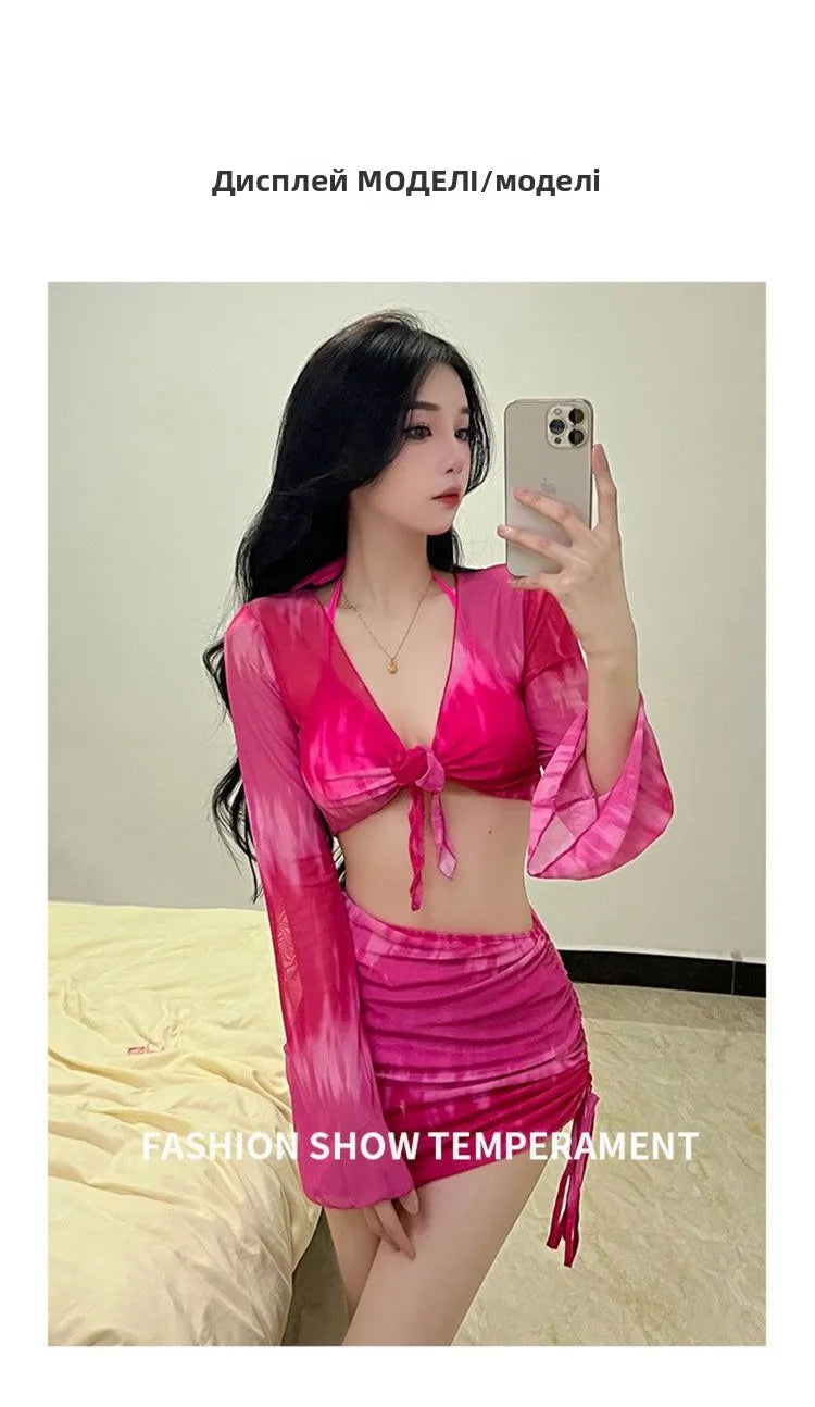 Conjunto de bikini para mujer, traje de baño Vaion separado, Pure Desire, sexy, de cuatro piezas, conservador, ajustado, pecho pequeño, fruncido, persona...