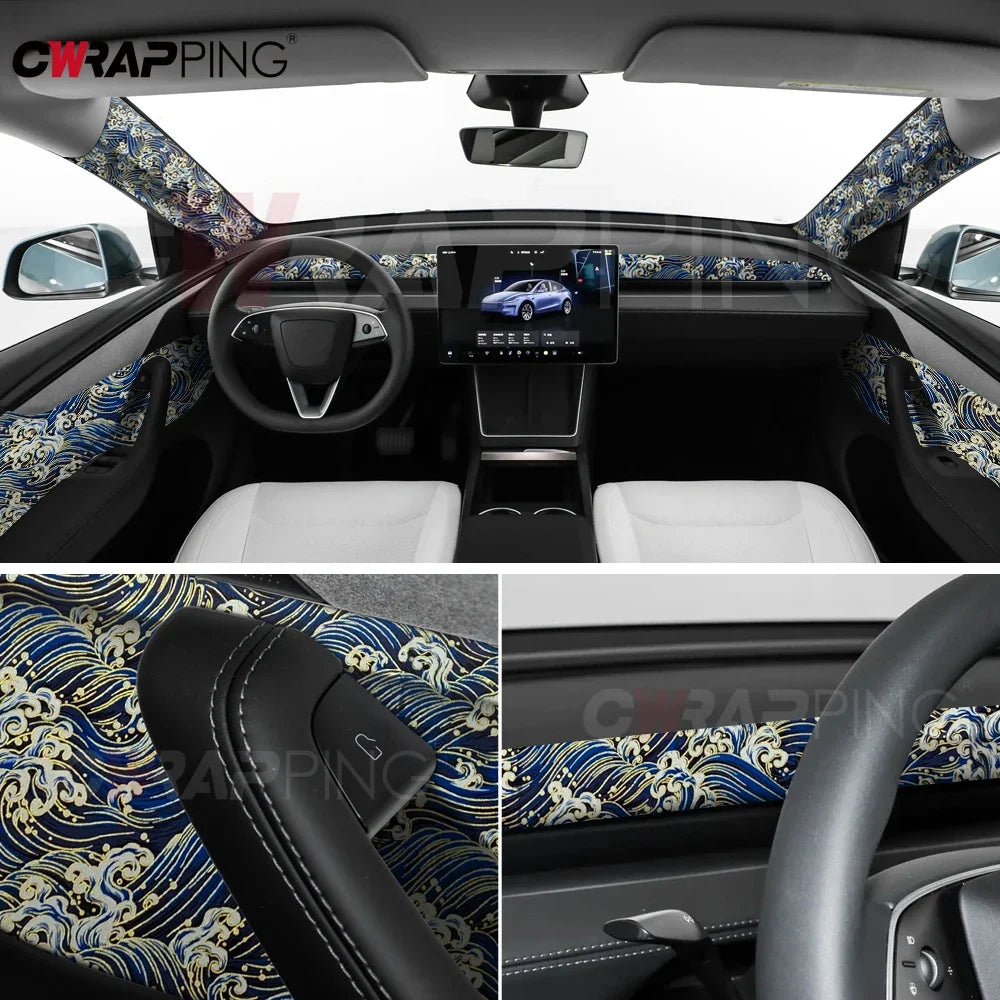 Pegatina bordada autoadhesiva de tela para interior de coche, modificación interior, columna ABC para muebles, accesorios de bricolaje para coche