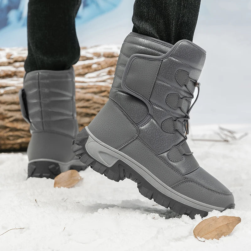 Nuevas botas de nieve cálidas de felpa para hombre, botas altas de invierno para hombre, botas de moto impermeables de invierno, botas de senderismo antideslizantes para exteriores para hombre.