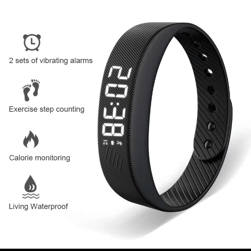 Pulsera inteligente LED digital resistente al agua, reloj inteligente con podómetro para correr, monitor, banda inteligente, alarma de vibración y recordatorio.