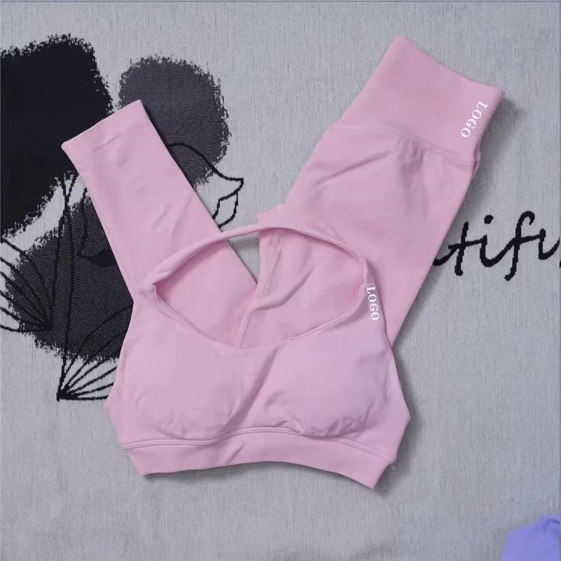 Conjunto de 2 piezas de yoga para mujer, leggings de cintura alta sin costuras, sujetador deportivo, ropa de entrenamiento, ropa deportiva para correr