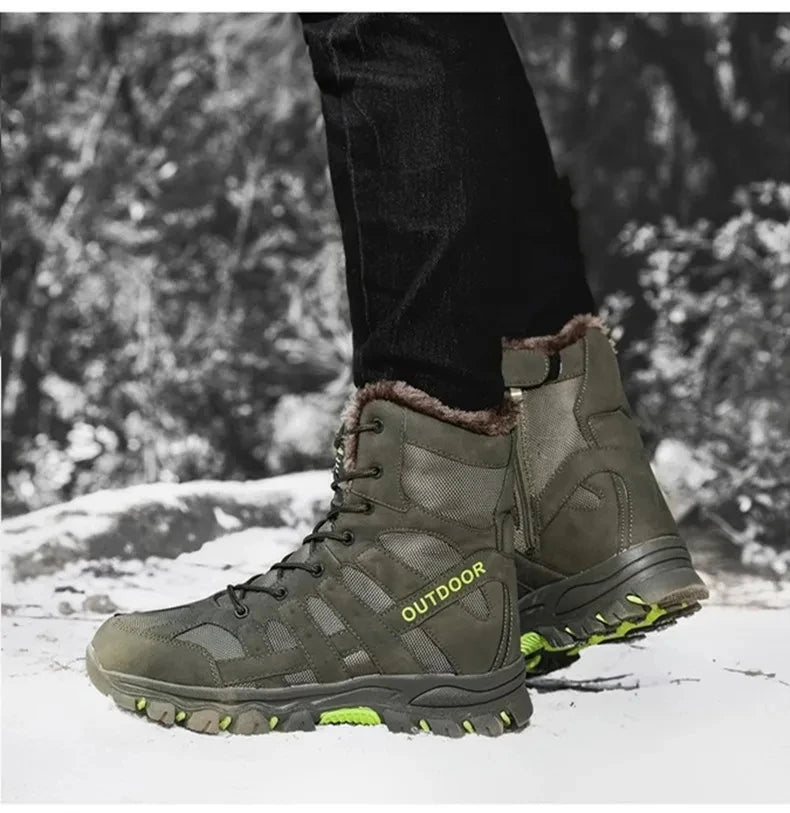 Brand Winter Men's Boots Thick Plush Warm Snow Boots Lace-UP Men Ankle Boots Outdoor Waterproof Men's Motorcycle Boots Size 47